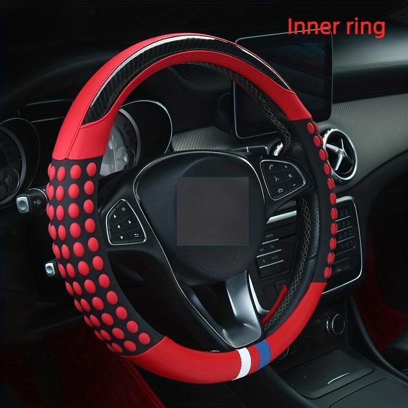 PU Leather Steering Wheel Cover with Inner Rim - Fits Most Cars (161-252mm) - Greetlamp