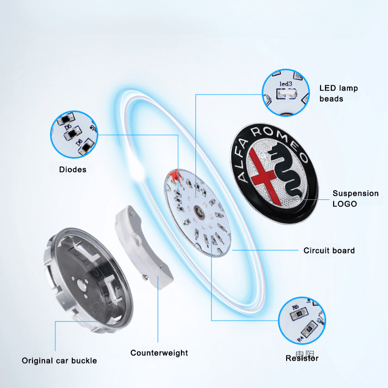 Suitable For Alfa Romeo Magnetic Suspension Hub Caps & LED Suspension Luminous Wheel Hub Lights - Greetlamp