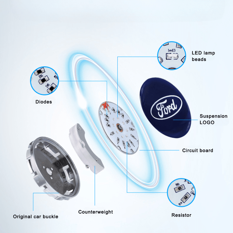Suitable For Ford Magnetic Suspension Hub Caps & LED Suspension Luminous Wheel Hub Lights - Greetlamp