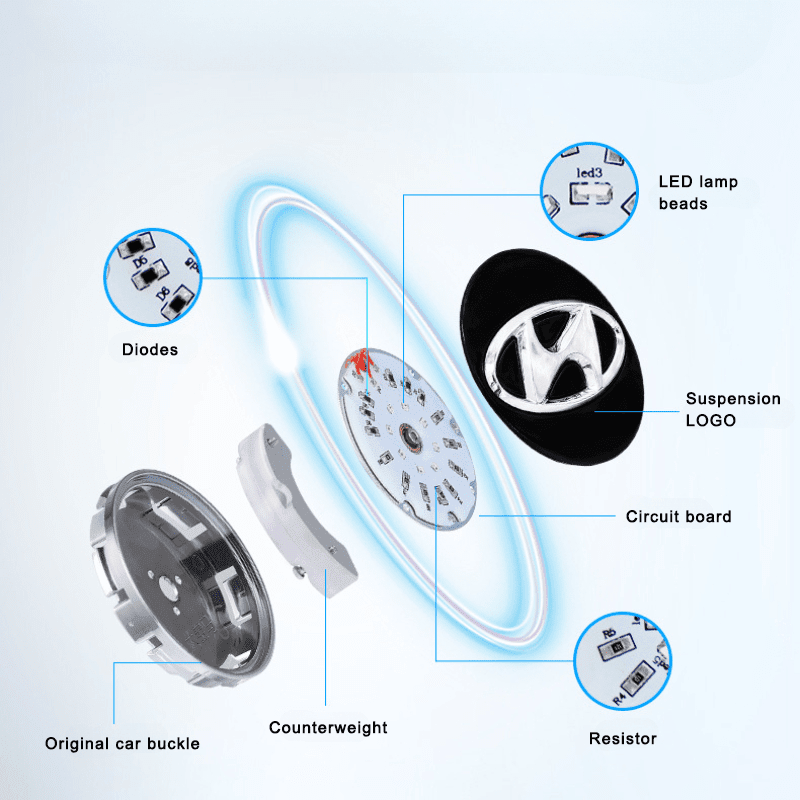 Suitable For Hyundai Magnetic Suspension Hub Caps & LED Suspension Luminous Wheel Hub Lights - Greetlamp