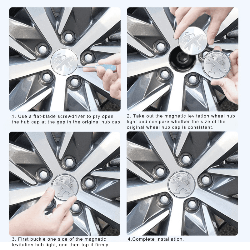 Suitable For Peugeot Magnetic Suspension Hub Caps & LED Suspension Luminous Wheel Hub Lights - Greetlamp