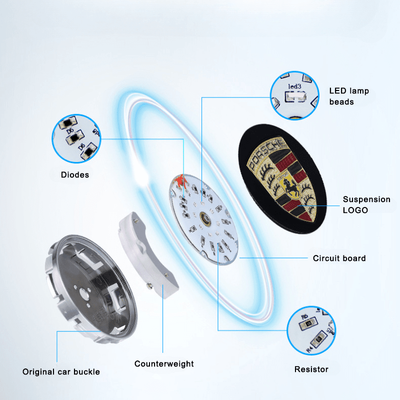 Suitable For Porsche Magnetic Suspension Hub Caps & LED Suspension Luminous Wheel Hub Lights - Greetlamp