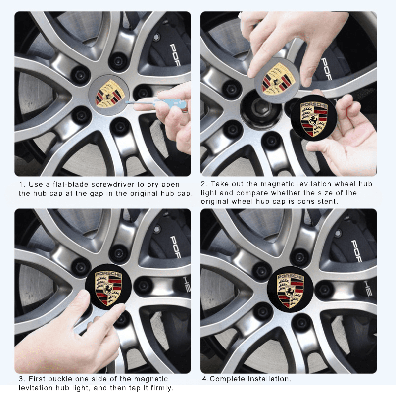 Suitable For Porsche Magnetic Suspension Hub Caps & LED Suspension Luminous Wheel Hub Lights - Greetlamp