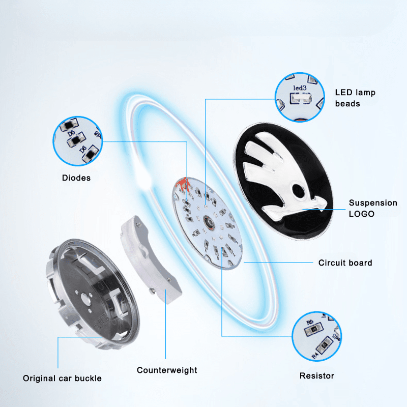 Suitable For Škoda Magnetic Suspension Hub Caps & LED Suspension Luminous Wheel Hub Lights - Greetlamp