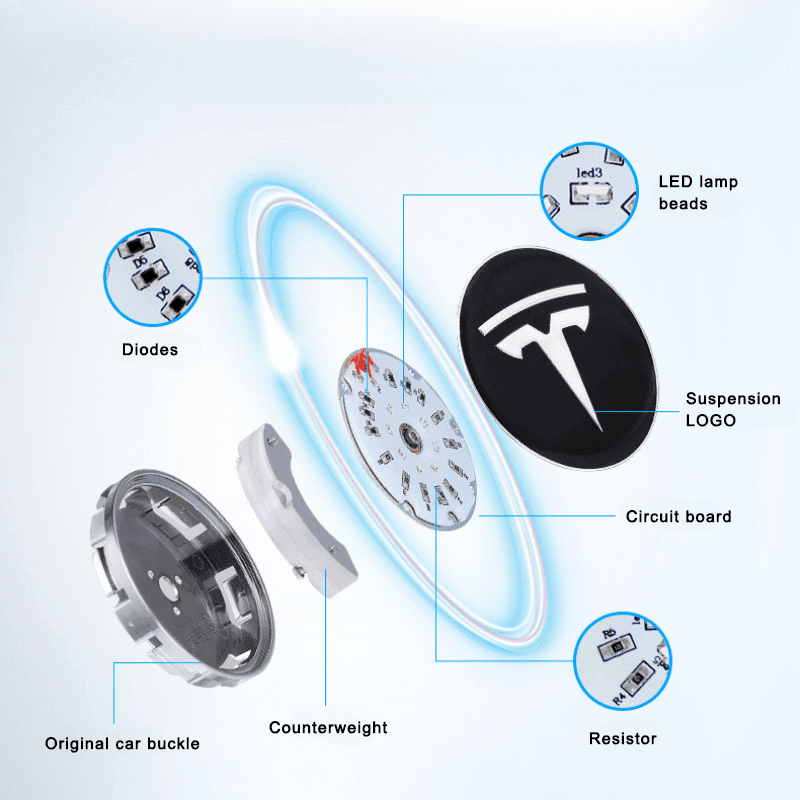 Suitable For Tesla Magnetic Suspension Hub Caps & LED Suspension Luminous Wheel Hub Lights - Greetlamp