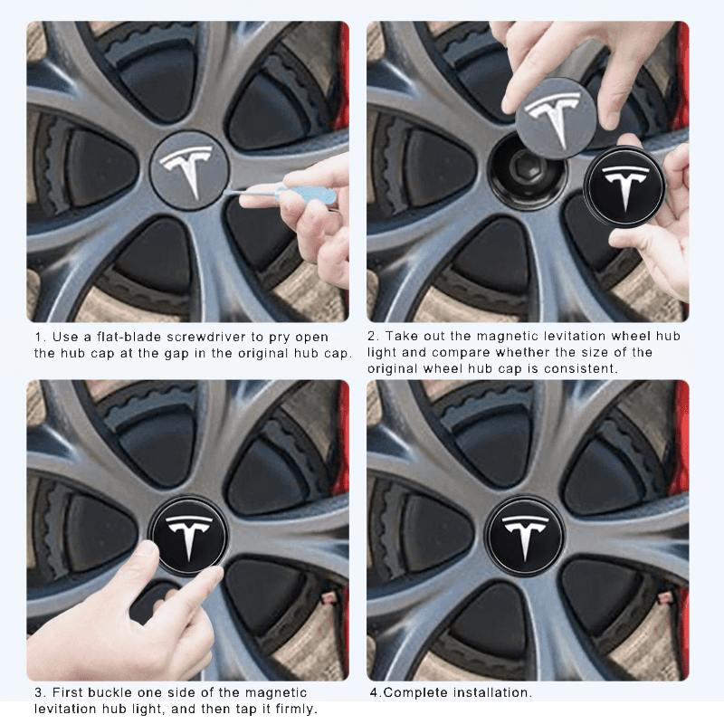 Suitable For Tesla Magnetic Suspension Hub Caps & LED Suspension Luminous Wheel Hub Lights - Greetlamp